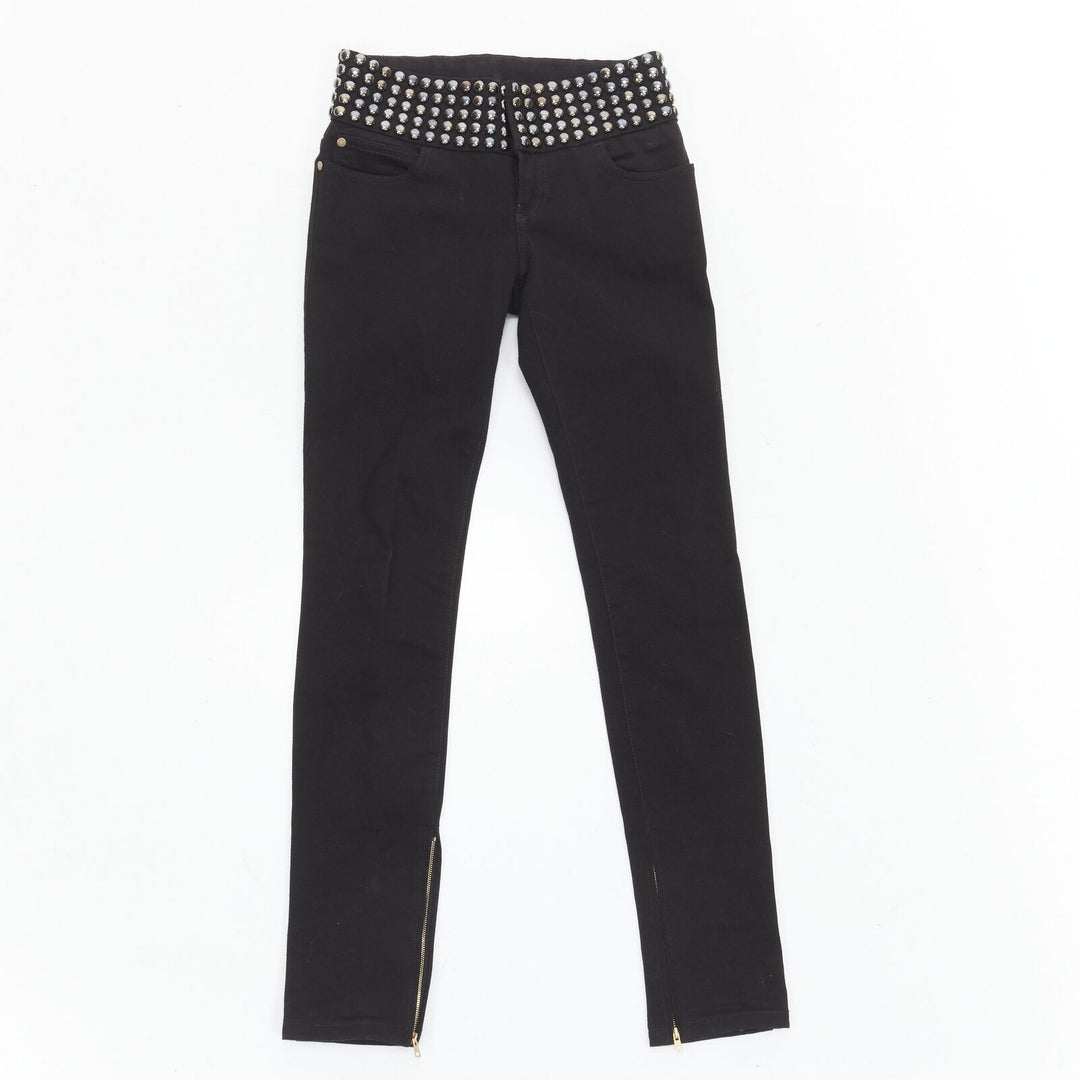 GUCCI silver dome stud embellishment waist black denim jeans IT36 XS