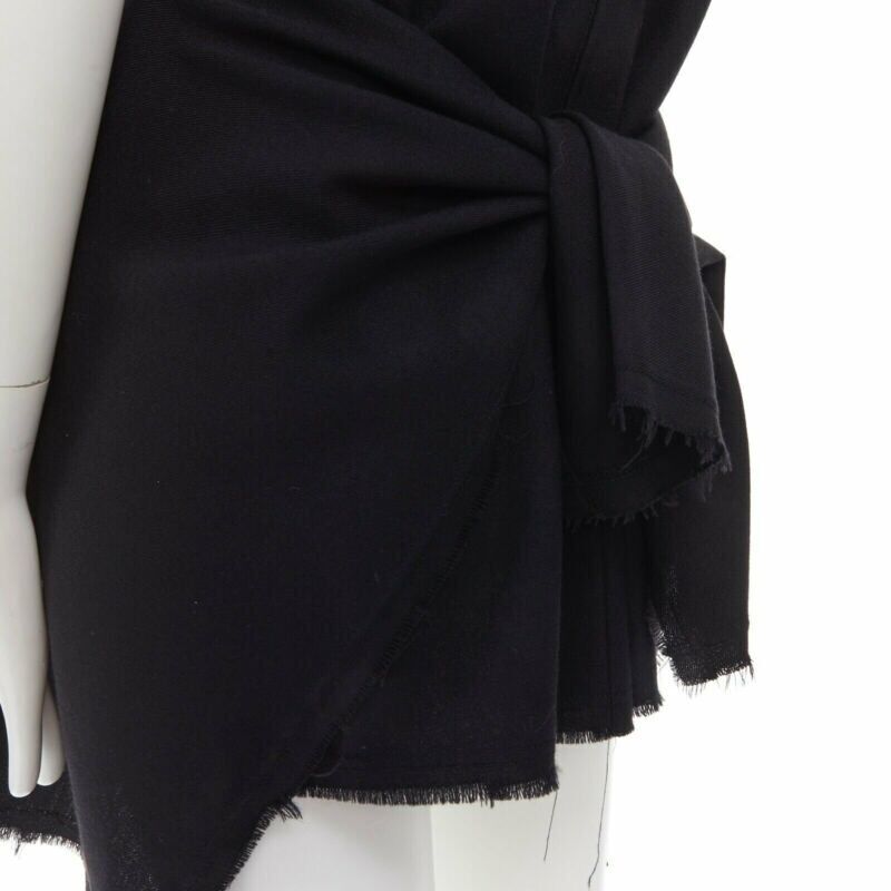 COMME DES GARCONS Vintage AW94 black wool raw edge slit sides tie back dress M