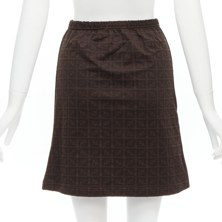 FENDI MARE Vintage brown FF Zucca logo monogram A-line skirt IT42 M