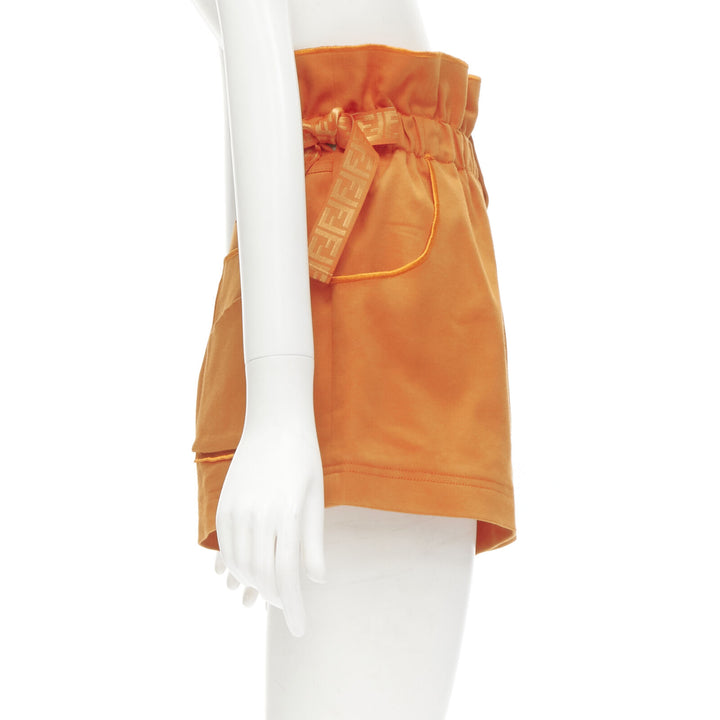FENDI orange Forever FF monogram drawstring paperbag high waist bloomer shorts S