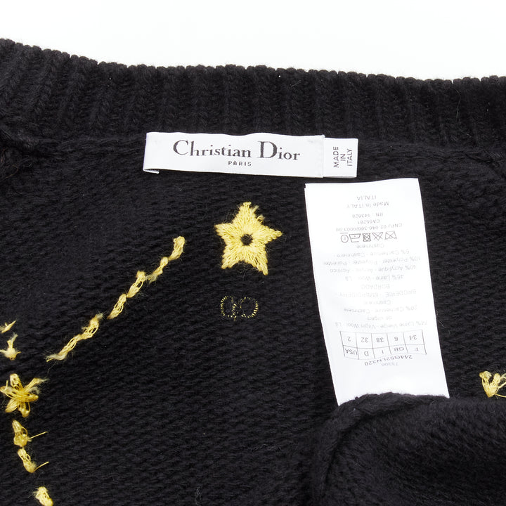 CHRISTIAN DIOR 2022 Pixel Zodiac Leo black wool cashmere cropped cardigan FR34