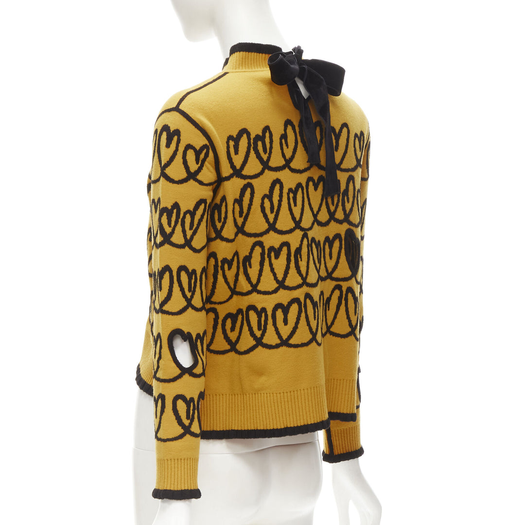 FENDI Scribble Heart cut out yellow black knit cropped pullover sweater S