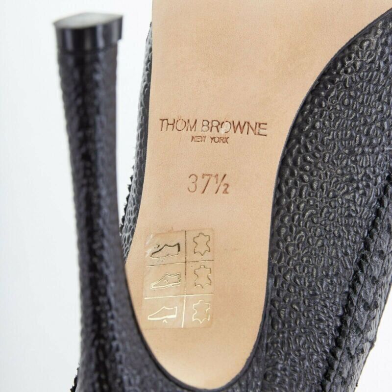 THOM BROWNE black grained leather brogue inspired round toe heel EU37.5 US7.5
