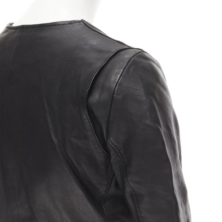 BALENCIAGA 2009 black lambskin leather asymmetric collar biker jacket FR36 XS