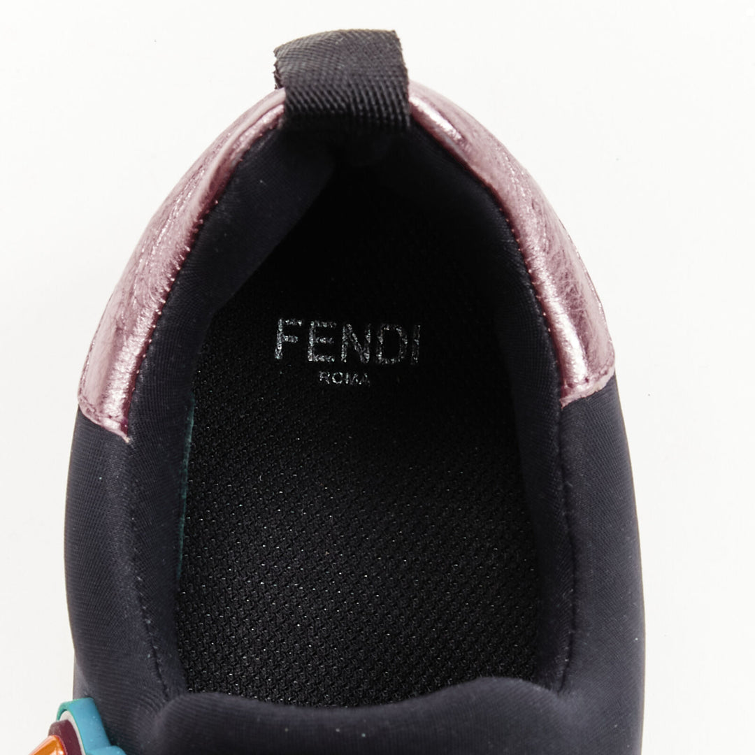 FENDI Fun Fair studded logo rubber applique black pink neoprene low sneaker EU36