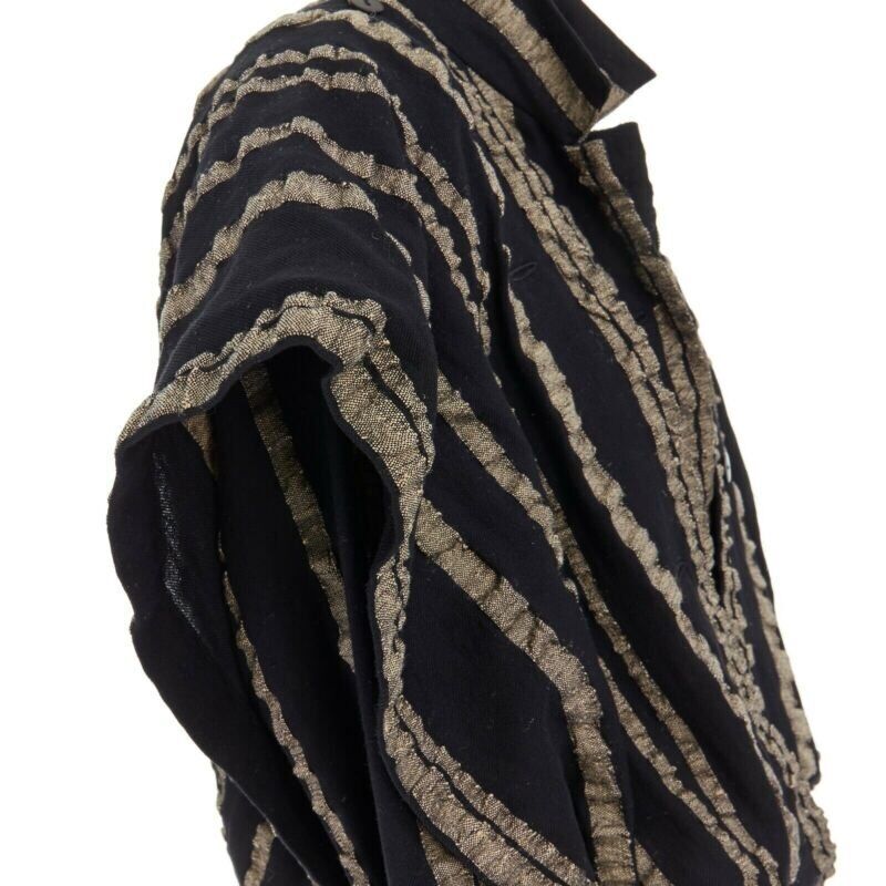 ISSEY MIYAKE Vintage 1980s black gold striped samurai shoulder wool coat M US8