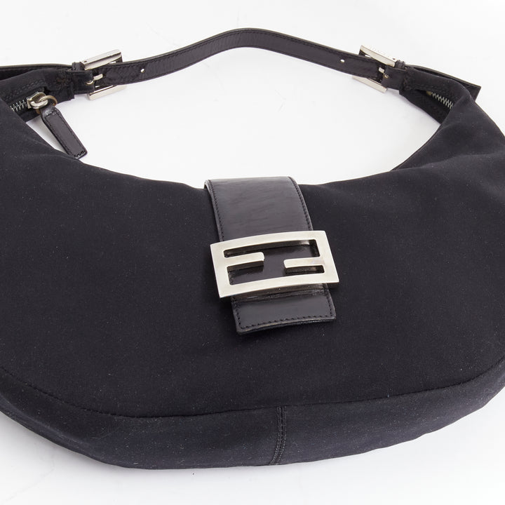 FENDI Vintage Croissant black jersey fabric silver FF logo buckle underarm bag