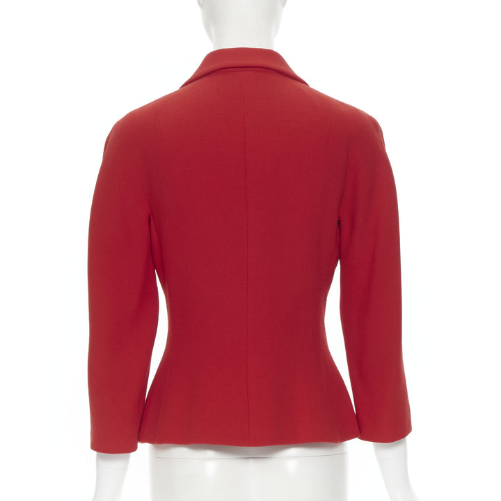 DOLCE GABBANA red wool crepe logo button fitted blazer skirt set IT42 M
