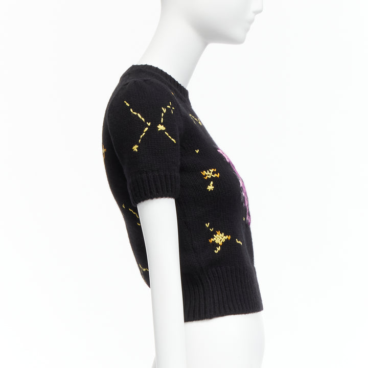 CHRISTIAN DIOR 2022 Pixel Zodiac Scorpio wool cashmere cropped sweater FR34 XS