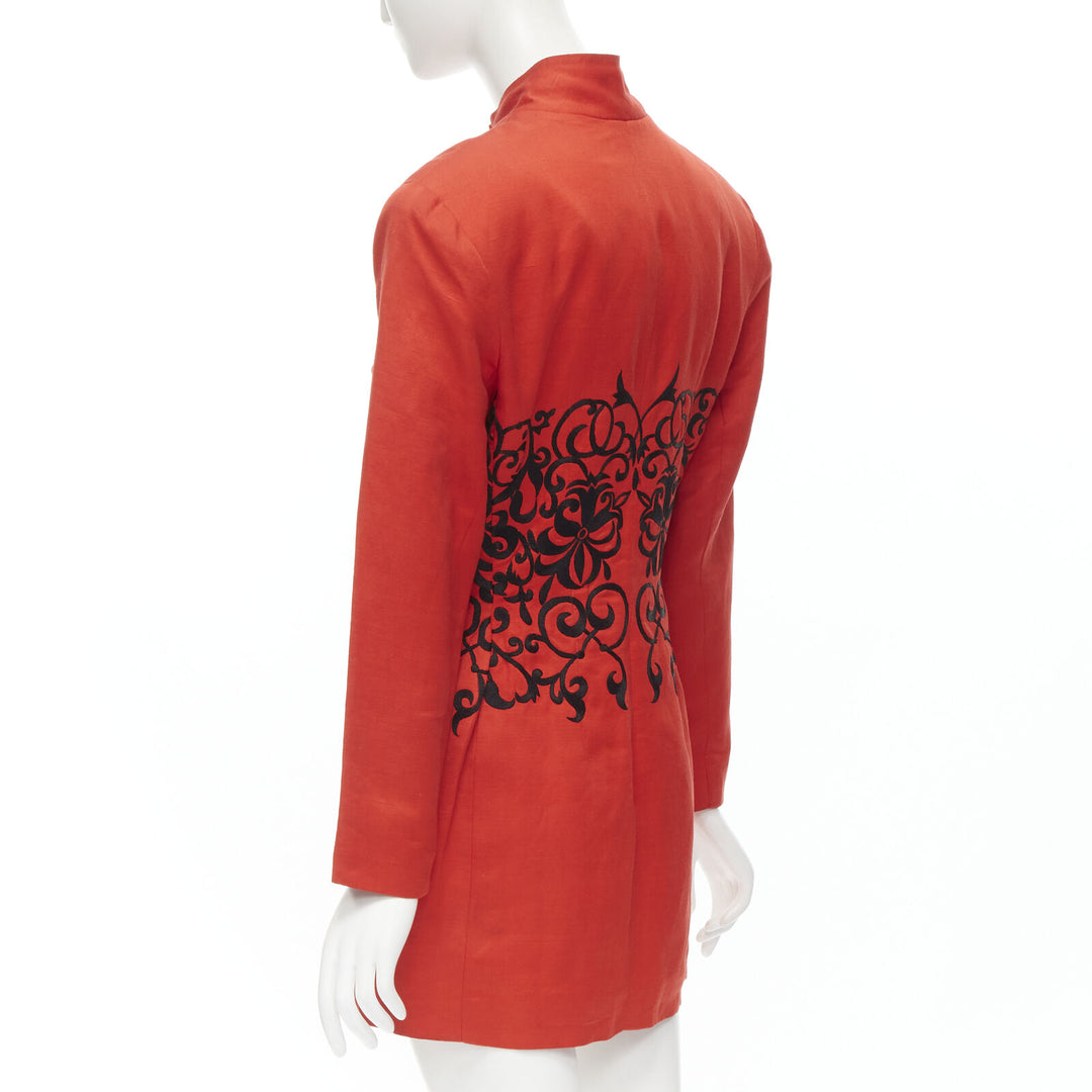 GIANFRANCO FERRE Vintage red black floral embroidery stand collar jacket M