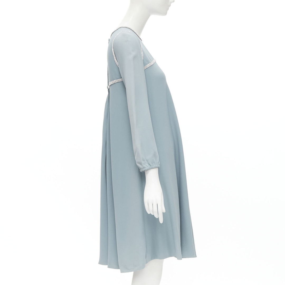 DOLCE GABBANA dusty blue silk crepe crystal embellished dress IT36 XS