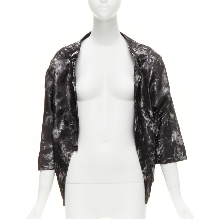 SHIATZY CHEN 100% silk grey black bow detail round cut cocoon jacket IT42 M