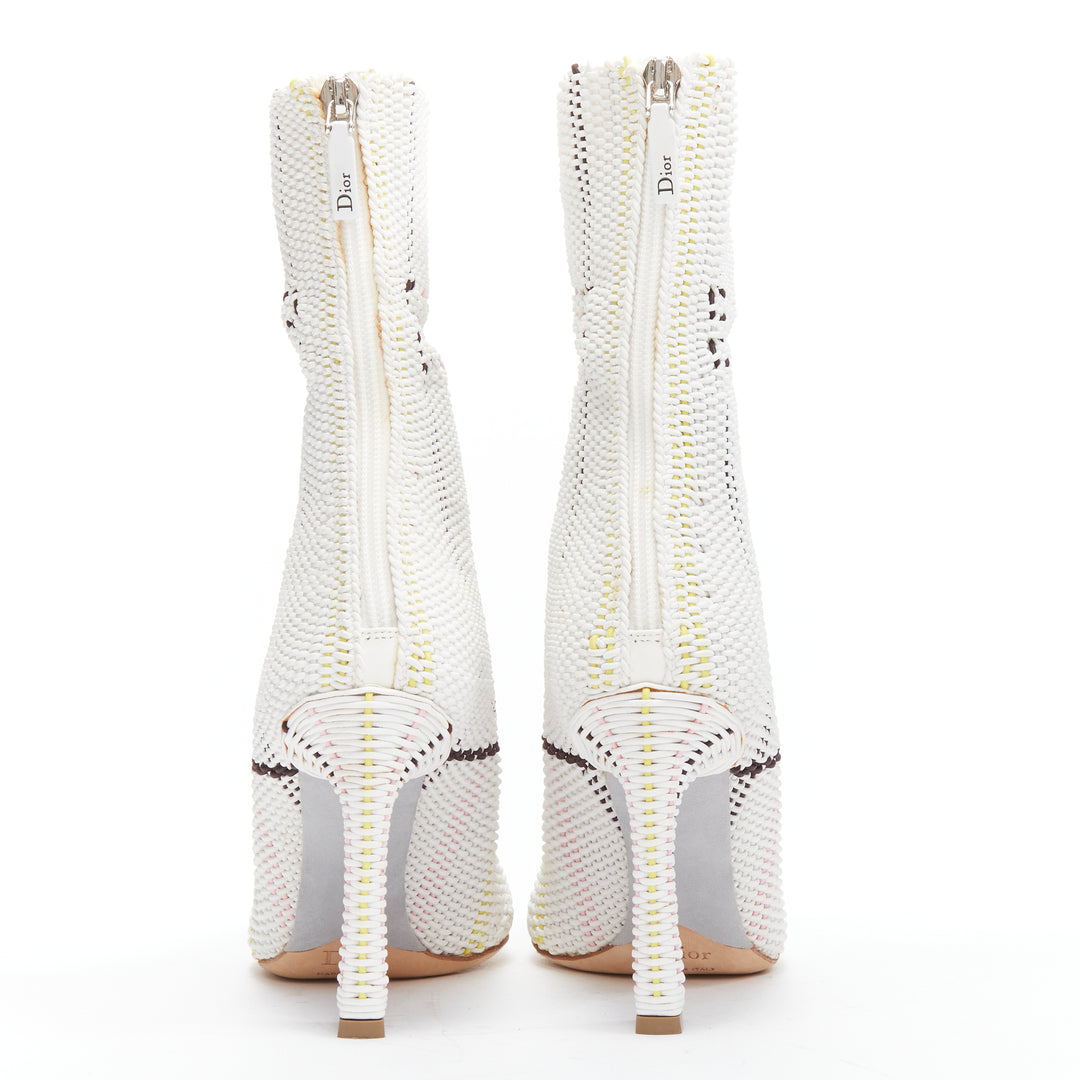 CHRISTIAN DIOR Raf Simons 2015 Runway white woven leather heeled boots EU36