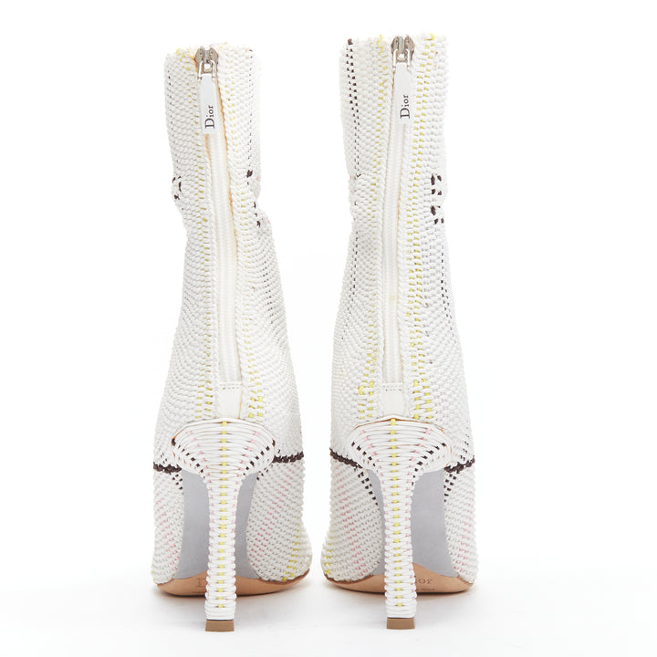 CHRISTIAN DIOR Raf Simons 2015 Runway white woven leather heeled boots EU36