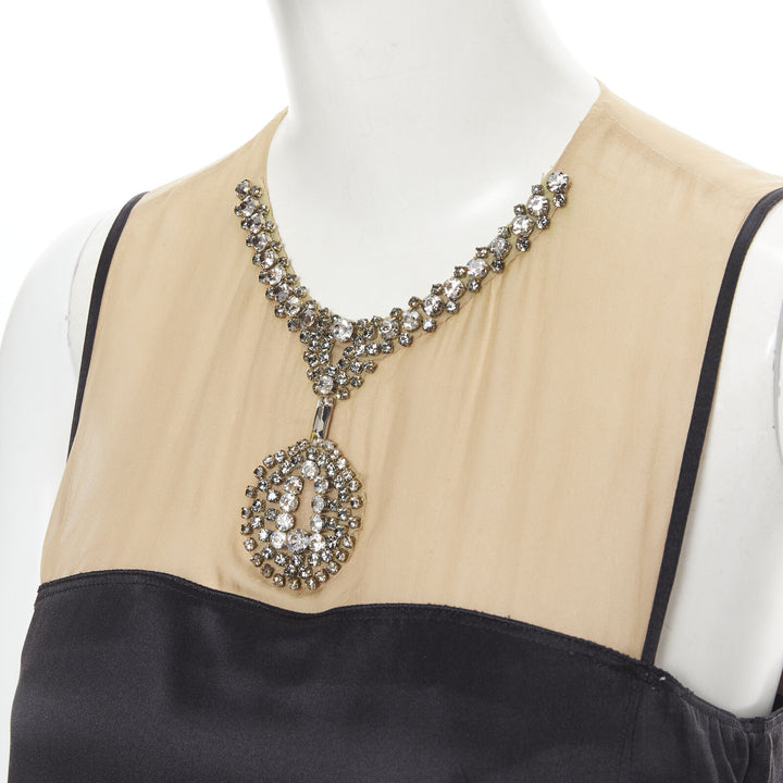 LANVIN Alber Elbaz 2013 nude illusion crystal necklace silk dress M