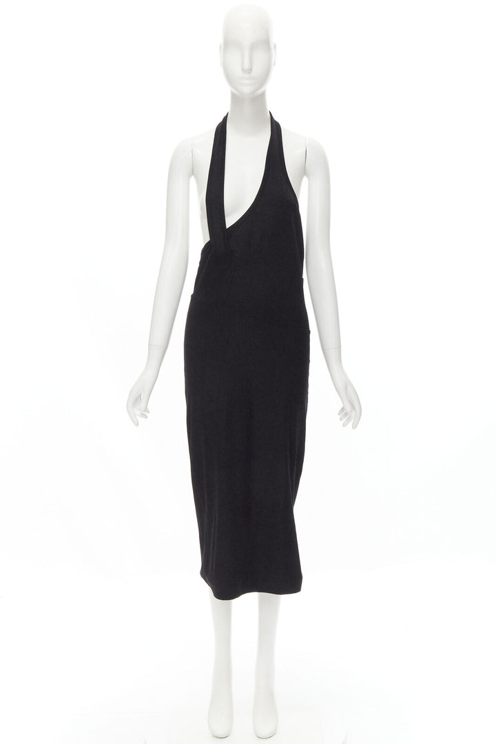 COMME DES GARCONS 1980s Vintage black nylon cotton halter bias skirt dress