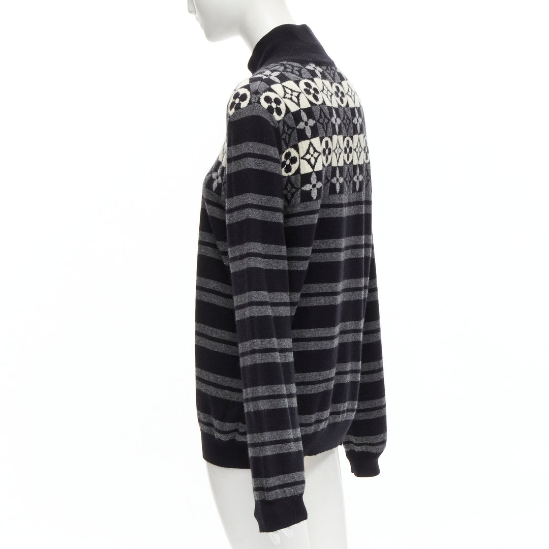 LOUIS VUITTON 100% wool LV floral motive stripe turtle neck knit sweater M