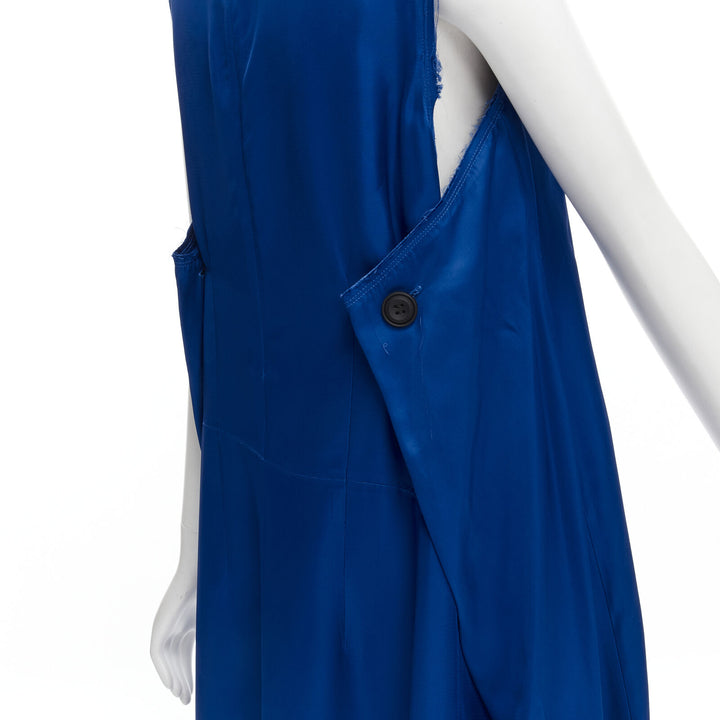 MARNI cobalt blue viscose raw frayed edge step hem folded back dress IT38 XS