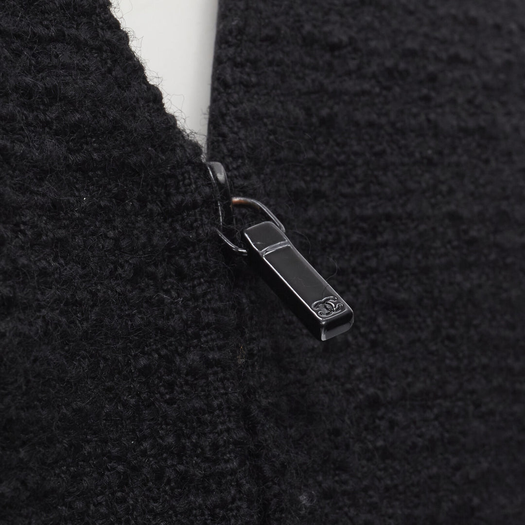 CHANEL 17C Paris Cuba lattice tweed Coco satin collar little black jacket FR36 S