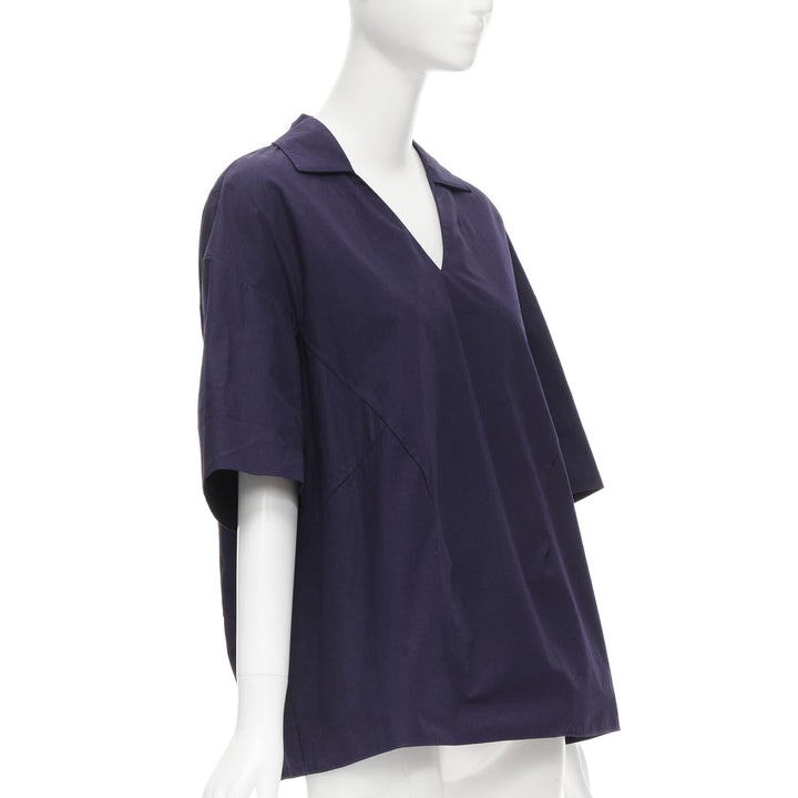 MARNI purple cotton curved seam V-neck oversized boxy polo shirt top IT44 M