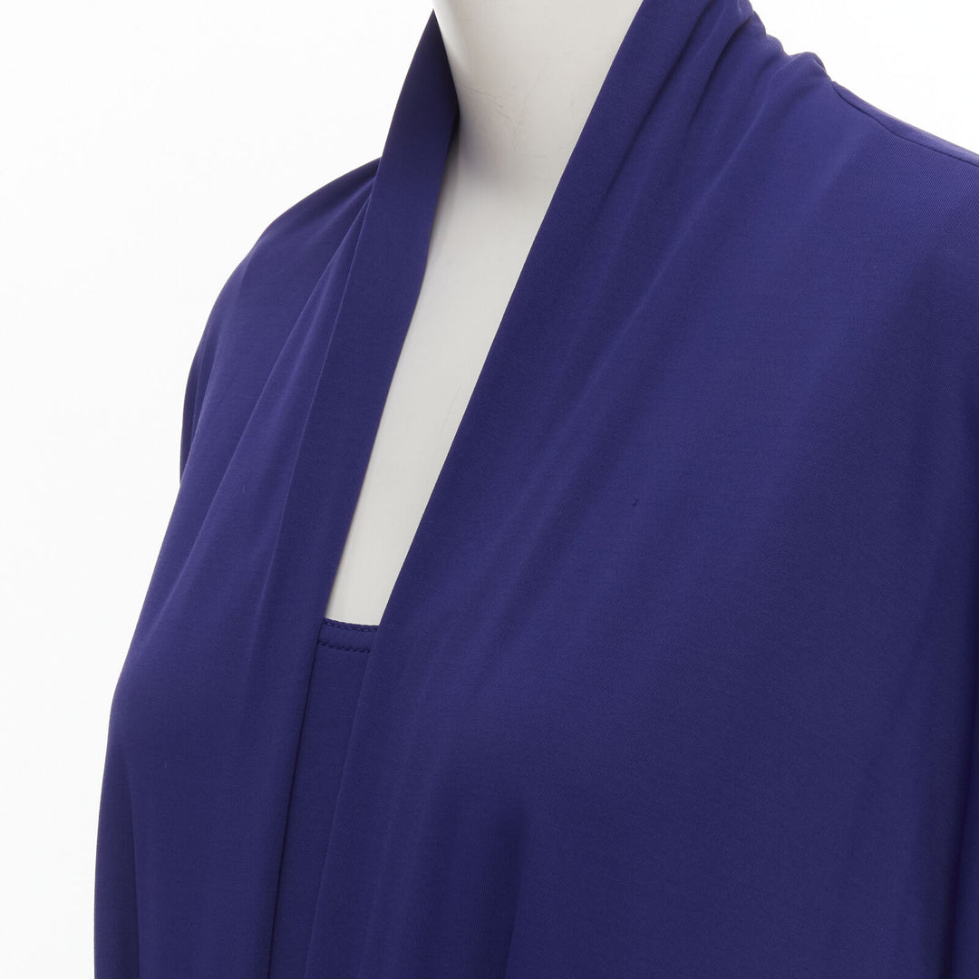 HERMES blue viscose scoop neck double layered belted cardigan top FR40 M