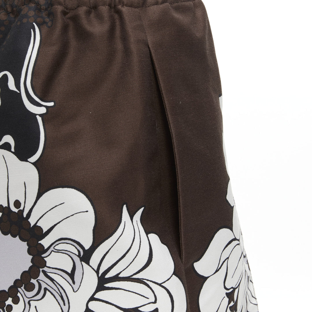 VALENTINO 2022 cotton silk brown black floral pleated drawstring shorts IT36 XS