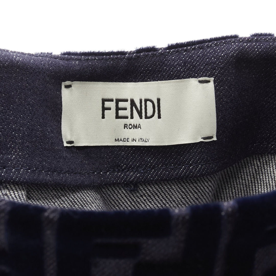 FENDI FF Zucca monogram velvet flocking mini denim skirt S