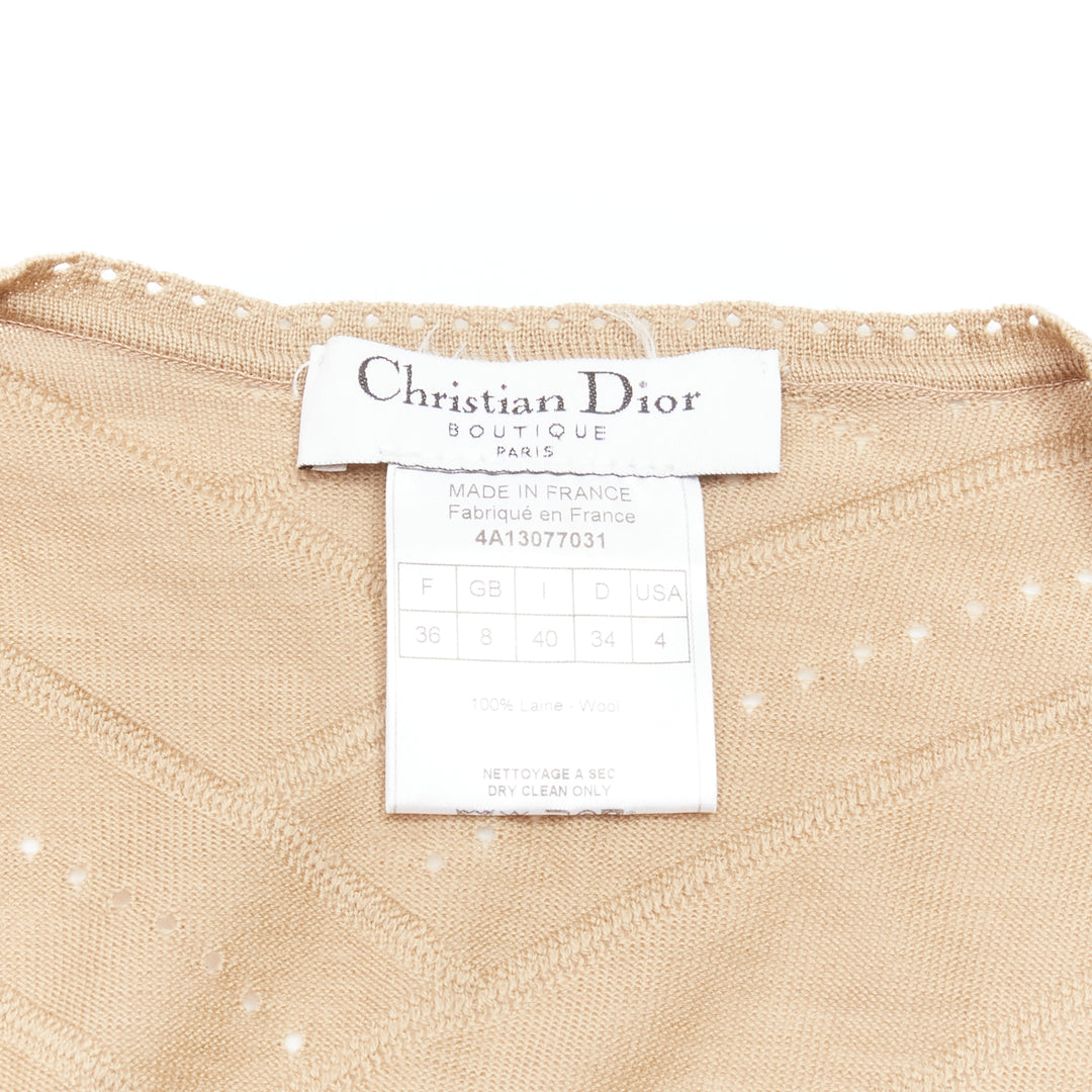 CHRISTIAN DIOR Vintage Galliano brown Dior logo Pointelle knit cardigan FR36 S