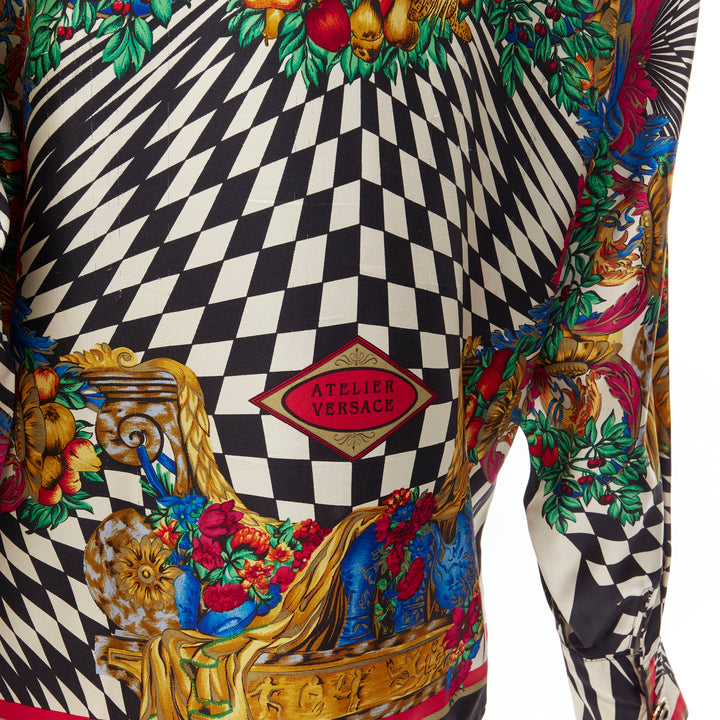 GIANNI VERSACE Vintage baroque royal optical graphic print collar shirt IT38 XS