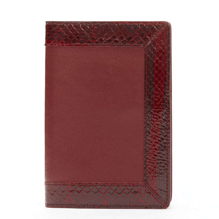 KWANPEN red glossy scaled leather trim bifold passport card holder