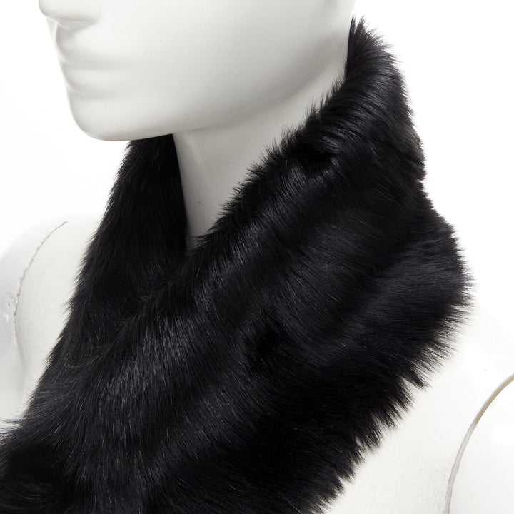 RALPH LAUREN Purple Collection 100% lamb shearling fur black loop through scarf