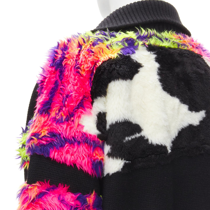 BALENCIAGA 2018 BB Pride Flag embroidery faux fur black wool turtleneck XS