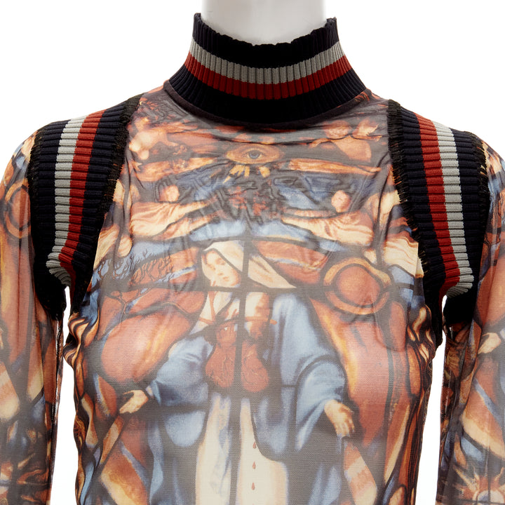 JEAN PAUL GAULTIER FEMME gothic logo colorful Cathedral mesh ribbed top IT40 S