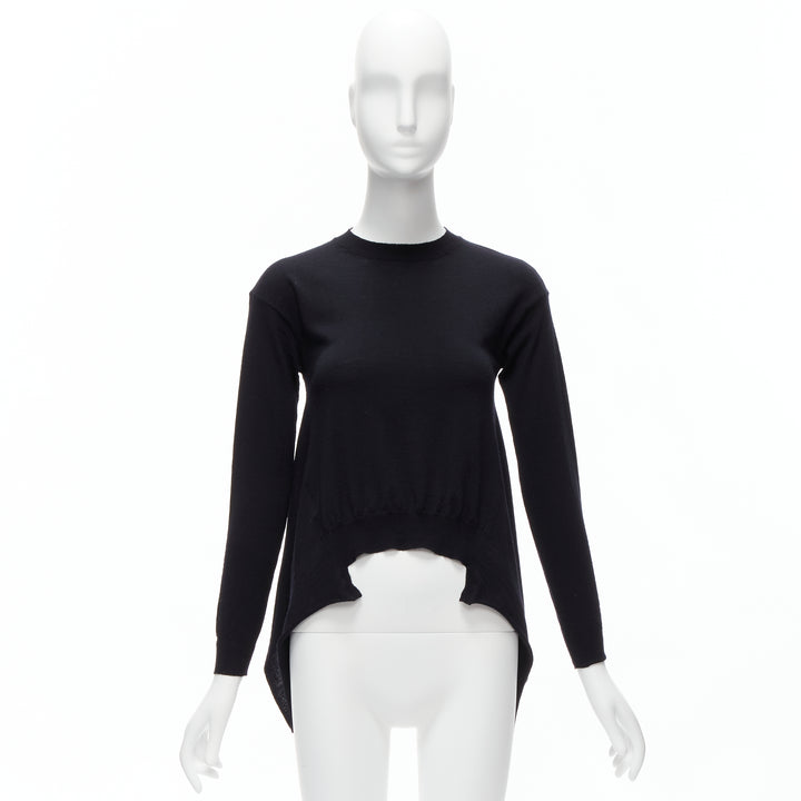 MARNI black 100% wool asymmetric high low hem crew neck sweater FR38 M