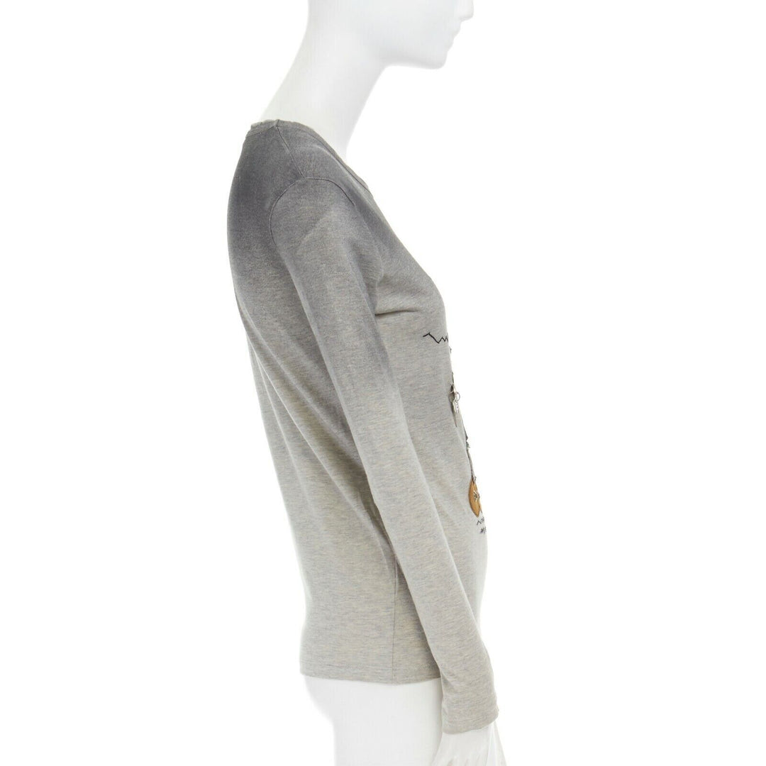 PRADA leather robot hardware embellished grey gradient long sleeve top XS