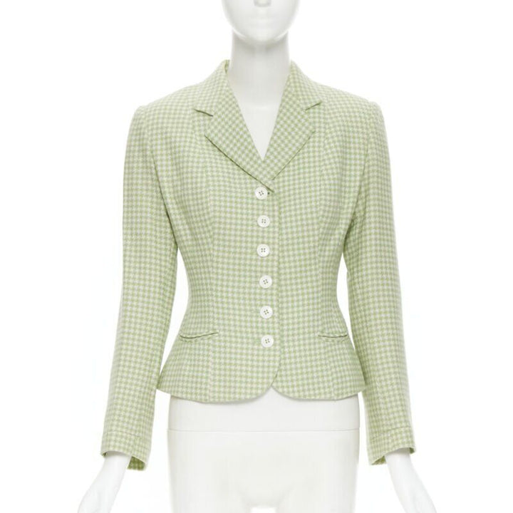vintage BLUMARINE green houndstooth wool belted blazer skirt set IT40 S