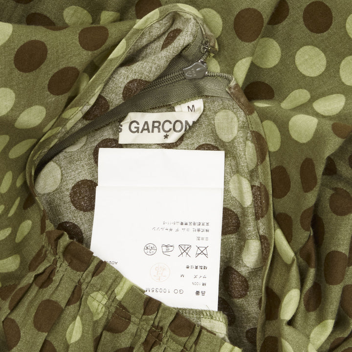Runway COMME DES GARCONS 2000 green polka dot cotton camouflage hem midi dress M