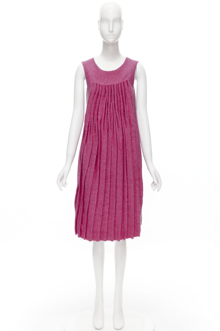 MARNI pink wool tweed gathered pleat contrast back sleeveless dress IT38 XS