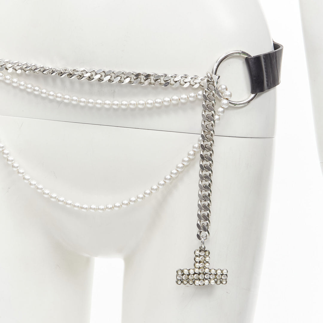 D&G DOLCE GABBANA Vintage Y2K pearl crystal embellishment chain Punk belt