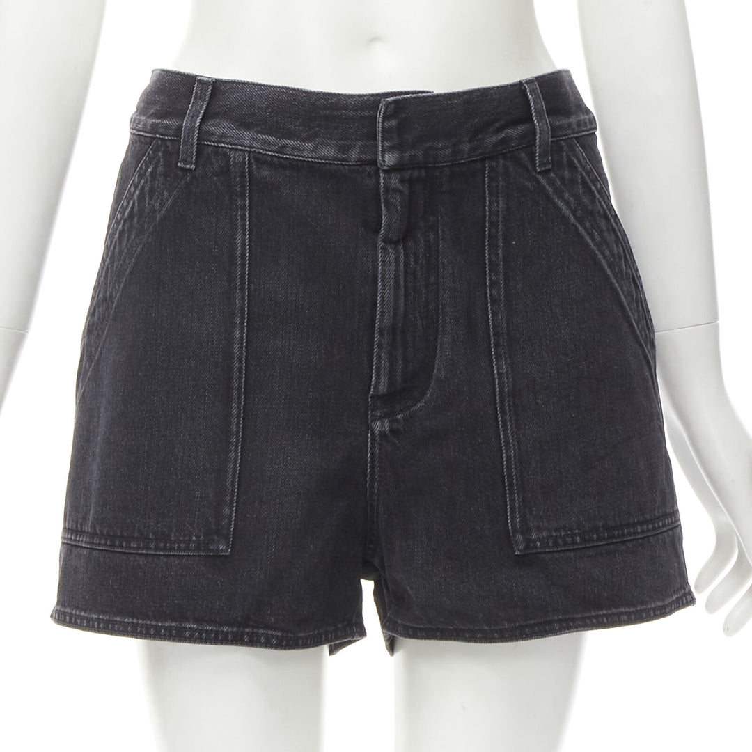 CHRISTIAN DIOR grey washed cotton denim cargo pocket shorts FR36 S