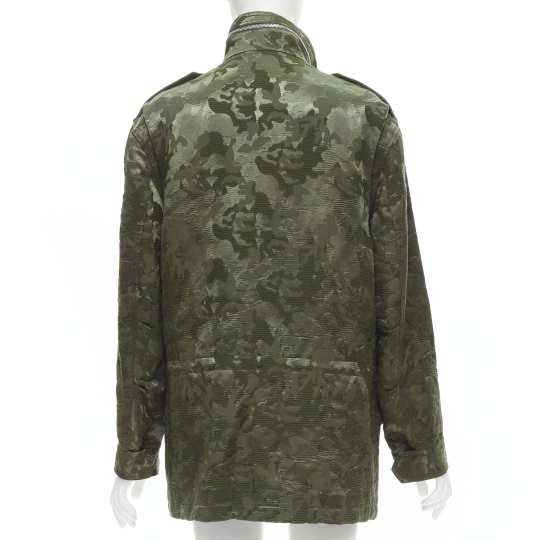 ALEXANDER WANG Army green camouflage jacquard military coat XS