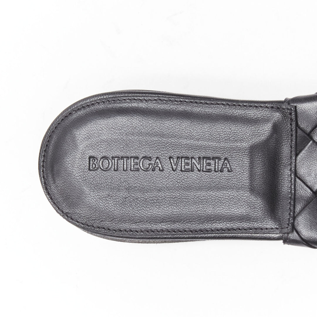 BOTTEGA VENETA Lido black padded Intrecciato woven square toe slides EU38.5