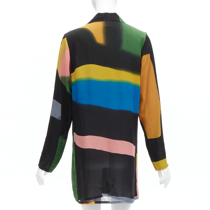 ISSEY MIYAKE Vintage 100% silk colorblocked brush print long overshirt jacket M