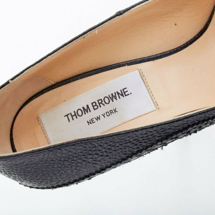 THOM BROWNE black grained leather brogue inspired round toe heel EU37.5 US7.5