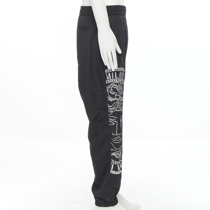 VERSACE Medusa Big Logo print black nylon Y2K track pants IT54 XXL