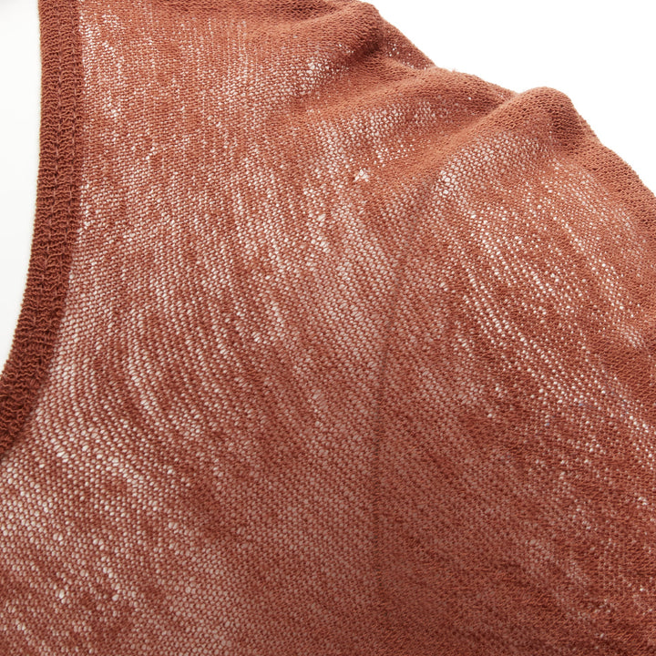 COMME DES GARCONS 1997 Vintage Lumps Bumps brown wool sheer square neck top
