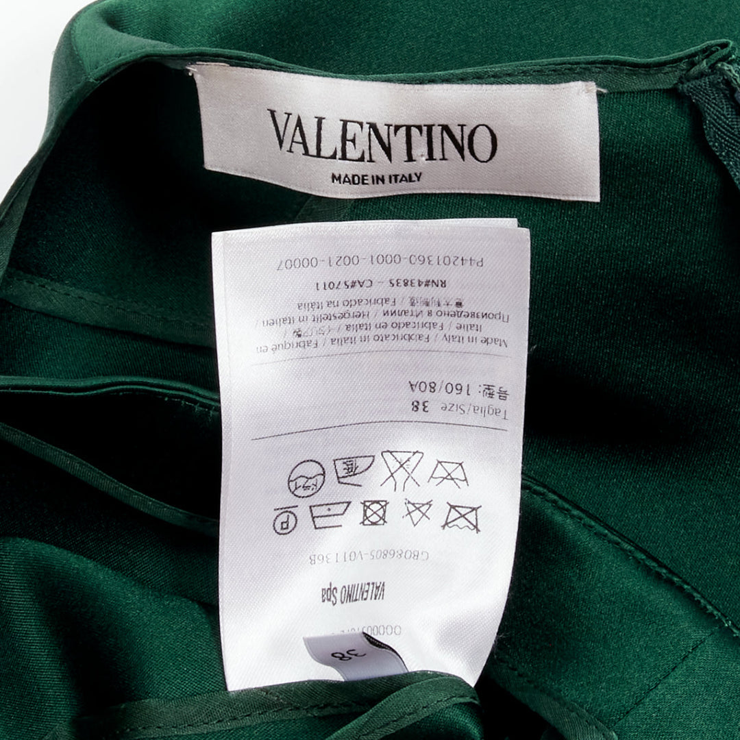 VALENTINO 100% silk dark green satin minimal lux raglan crop top IT38 XS