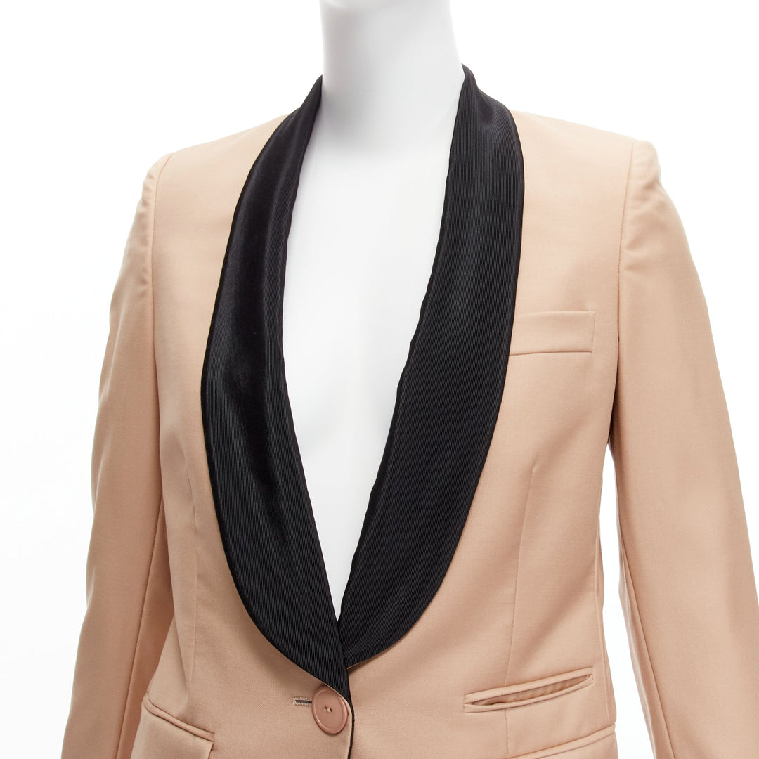 STELLA MCCARTNE nude wool shawl collar multi pocket tux blazer IT36 XXS
