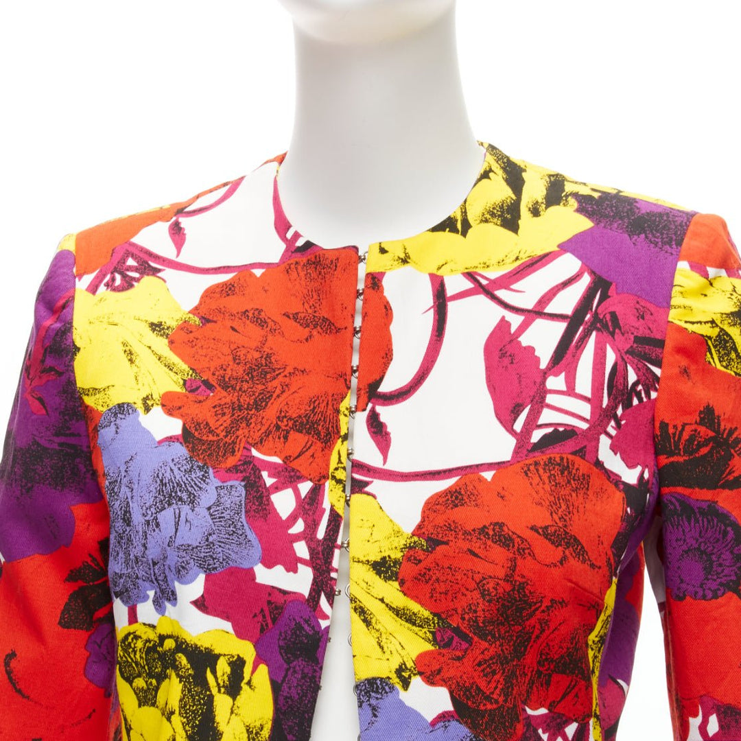 GIANNI VERSACE Vintage Pop Art Rose print corseted cropped jacket IT40 S