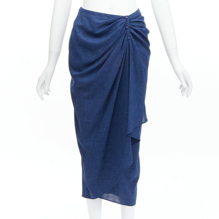 THIERRY MUGLER Vintage blue lightweight drape wrap waist button skirt IT63-90 S
